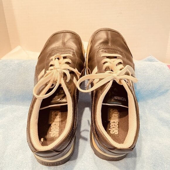 Skechers Shoes Womens Size 7.5 Black Leather Comfort Walking Athletic 45055 Y2K - Picture 4 of 16